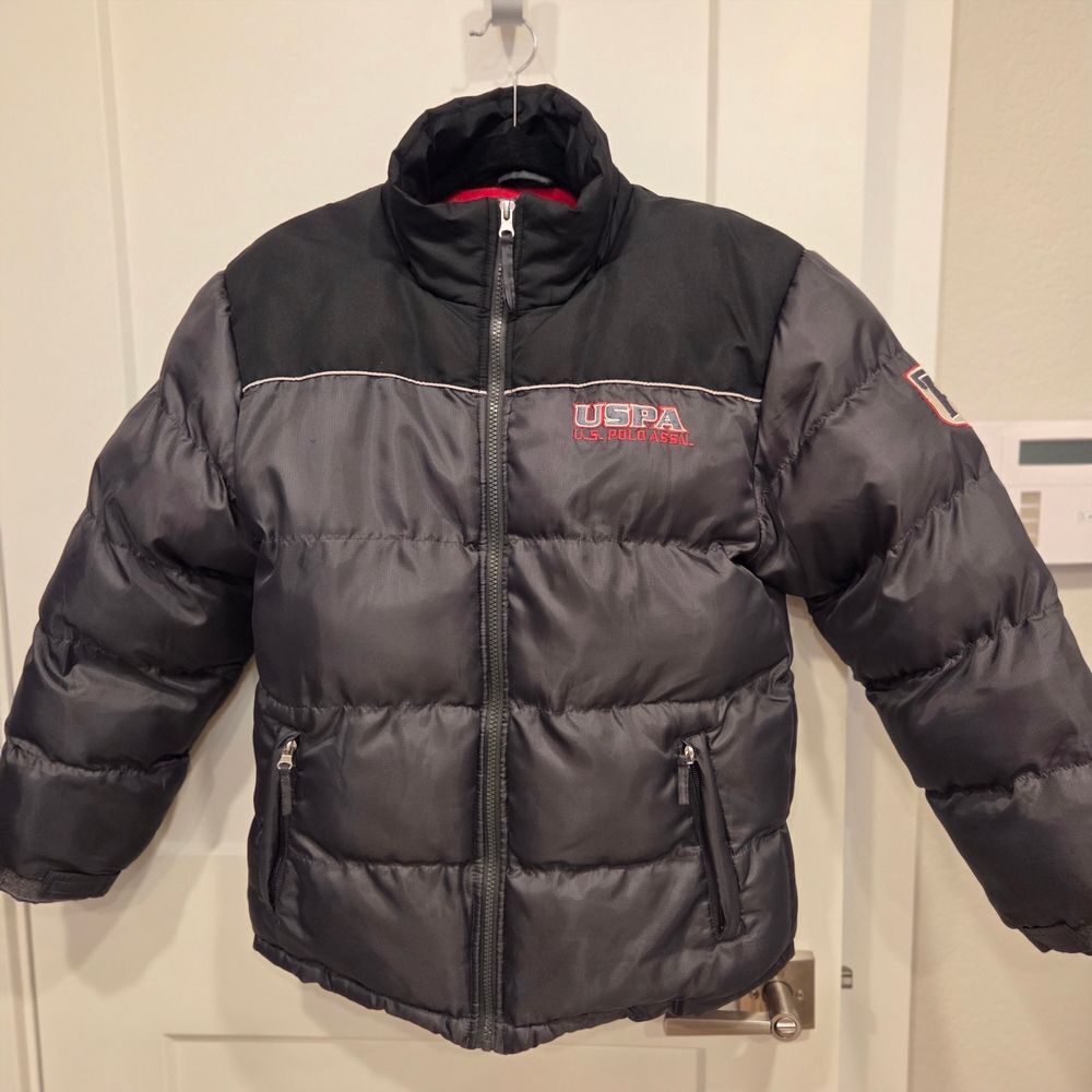 U.S. Polo Assn. Boys Winter Puffer Coat Gray Fleece Lining Ski Snowboard M 10/12